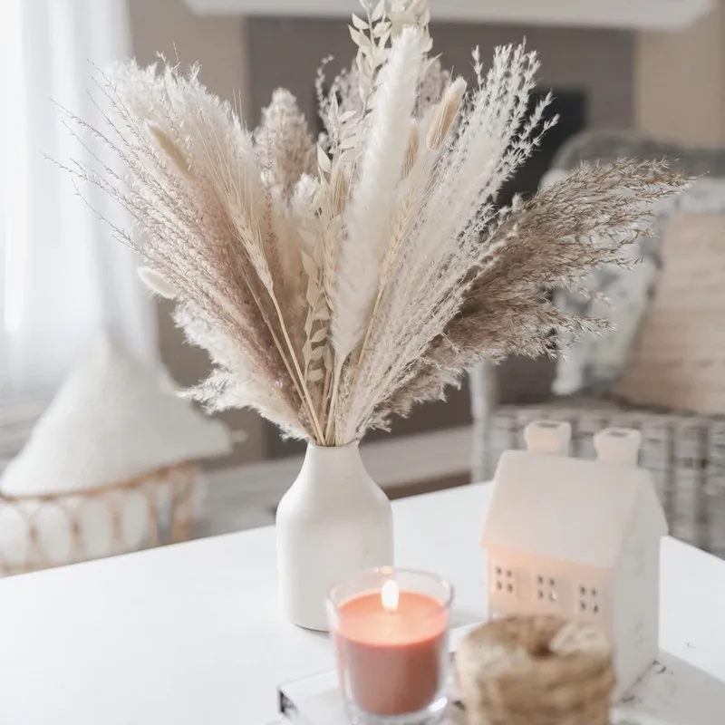 

30pcs Natural Pampas Grass Dried Flower Aesthetic Room Decoration Accessories Bonsai Artificial Plant Gardenin Boho Wedding