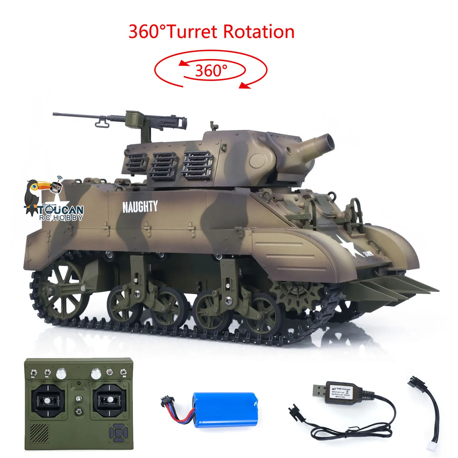 Détail de la tourelle du char radiocommandé CoolBank M8 HMC Scott Howitzer avec canon et effets sonores intégrés