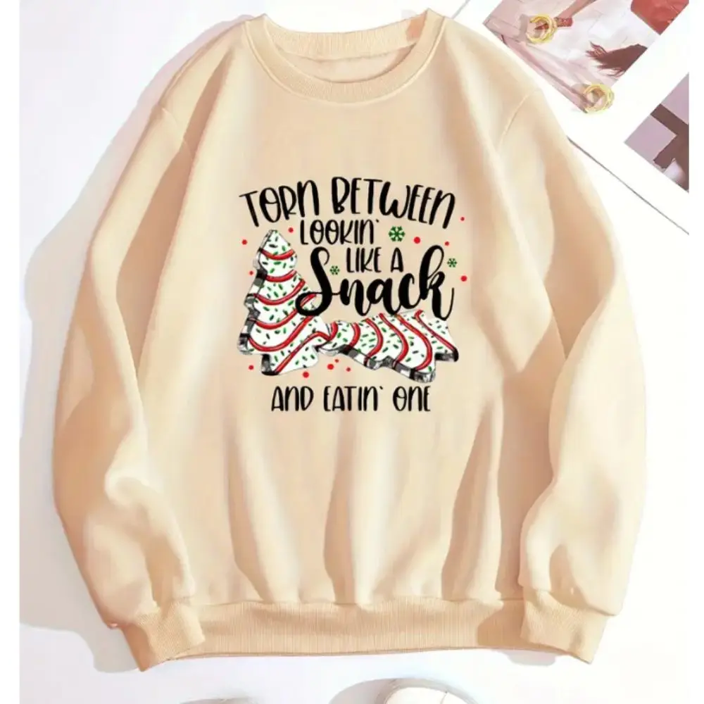 Christmas Print Sweatshirt Casual Long Sleeve Crew Neck Sweatshirts Women's Clothing Cotton y2k Hoodie Graphic Season Pullover t shirts tees christmas tis the season o neck t shirt tee in green size m s