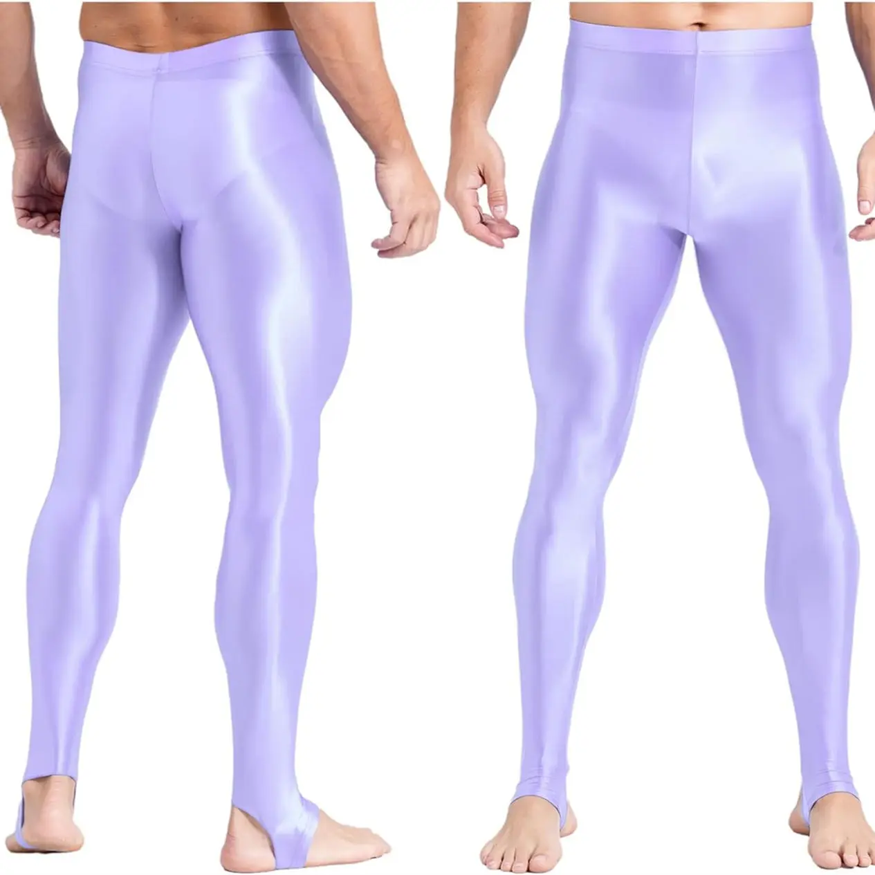 Glossy Thin Men Stirrup Yoga Leggings Plus Size High Waist Step on Foot Leggings Workout Pants for Gym Tight Bottoms