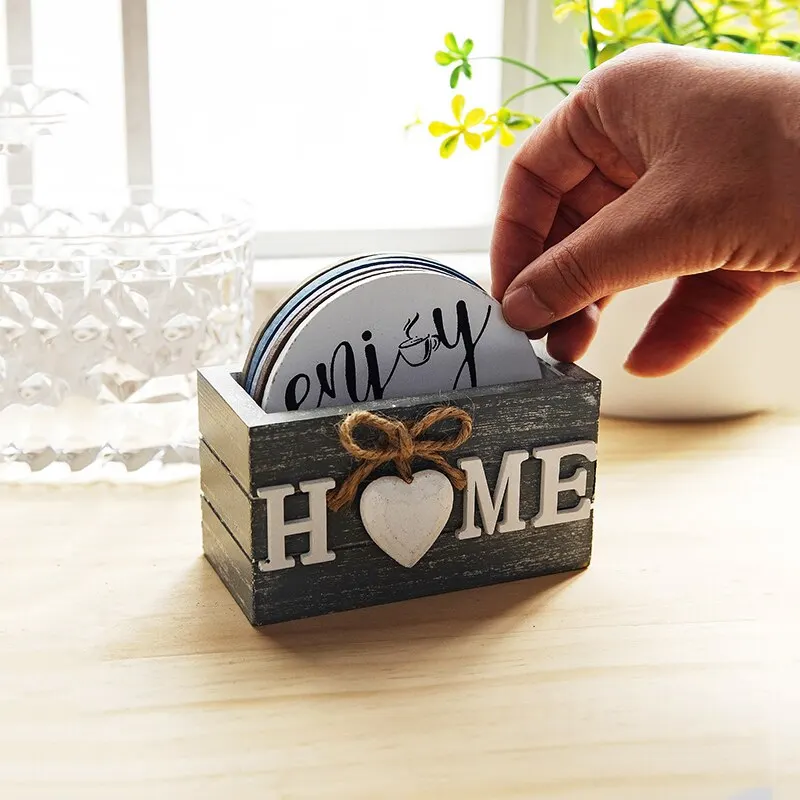 Home Love Wooden Coaster Set: Insulated, Anti-Scald Kitchen & Tableware Decor Accessory
