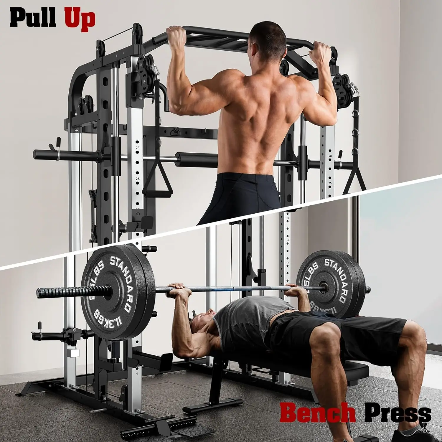 Multifunctional Power Cage Smith Bar Cable Pulley LAT Pull Down Home Gym Strength Training Equipment, Custom 4