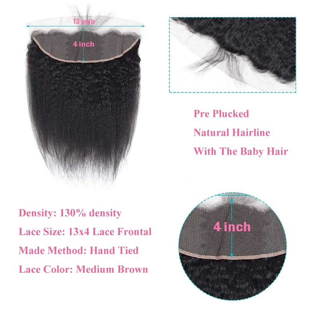 13x4 Kinky Straight Lace Frontal Human Hair PrePlucked With Baby Hair Free/Three Part Only Lace Frontal Kinky Straight For Women