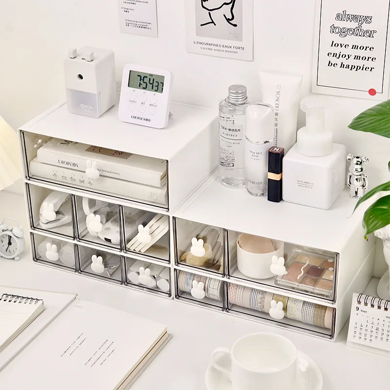 Transparent Desktop Stationery Storage Box Drawer Rack Organizer Desk Jewelry Cosmetic Stationery Storage Boxes Home Organizers