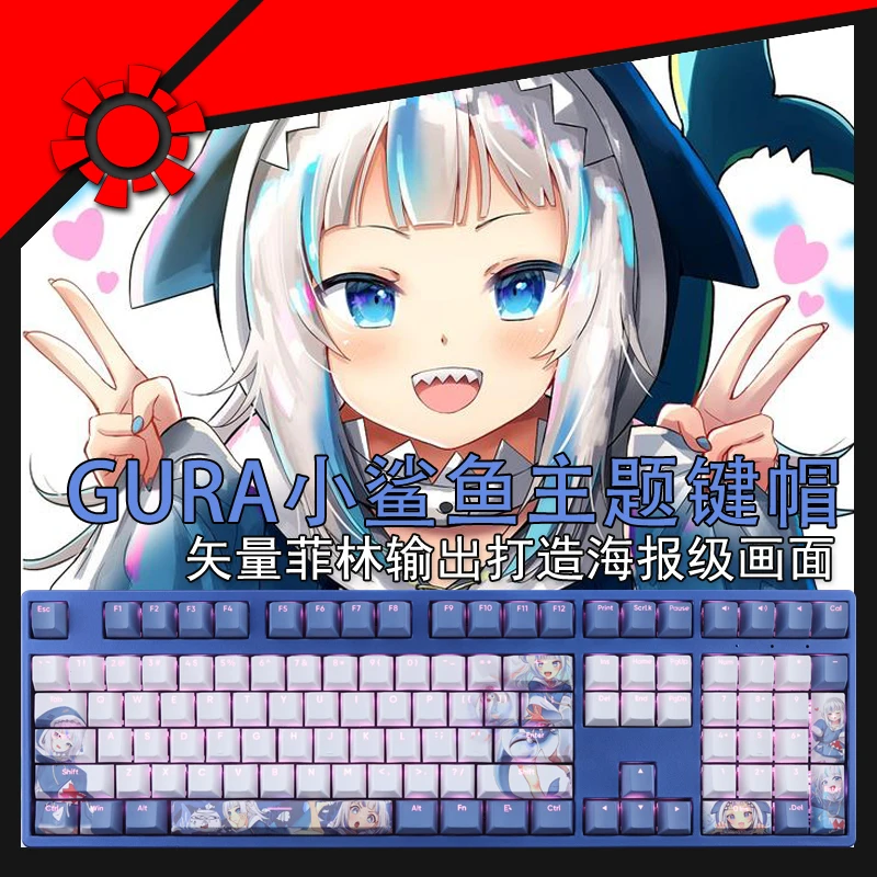 Teclas Conjunto Vtuber Gawr Gura Keycap Pbt Tintura Subbed Backlit Keycaps Anime Gaming Key Caps para Ansi 61 87 104 108 Perfil Cereja 108