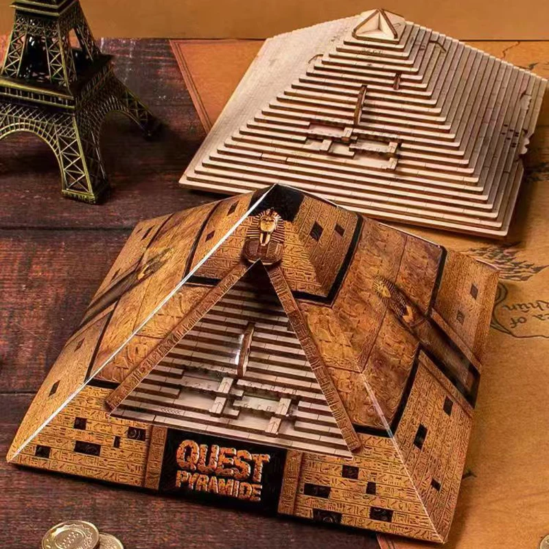 Wooden Pyramid Puzzle Box Hidden Compartment Iq Brain Teaser_voghion.com