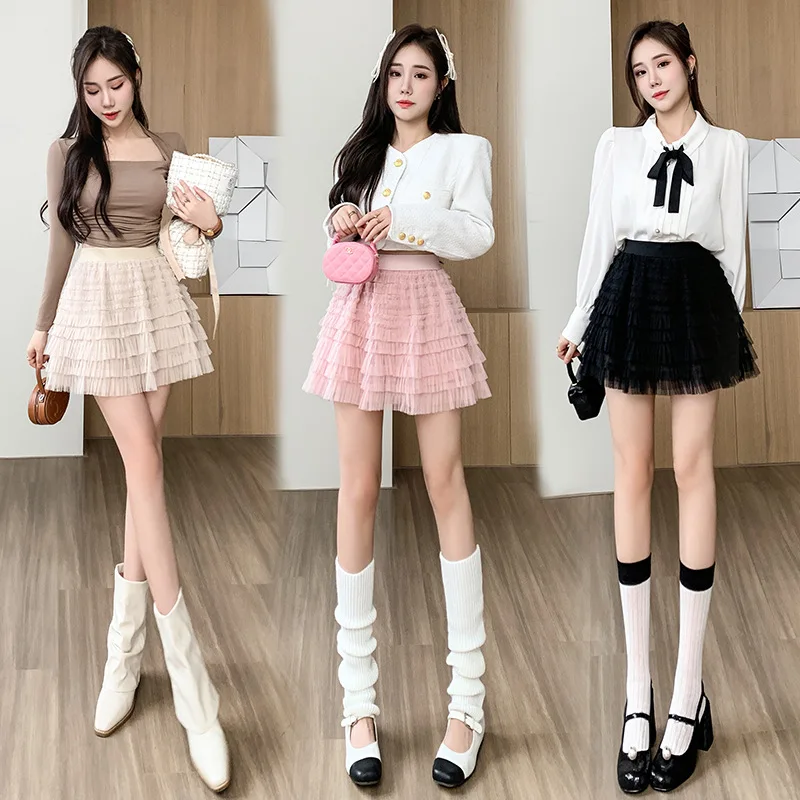

2023 Spring Summer Fashion New Mesh Half-Length Dress Women's A-Line Short Skirt Advanced Feeling Yarn Skirt Sweet Tide H198