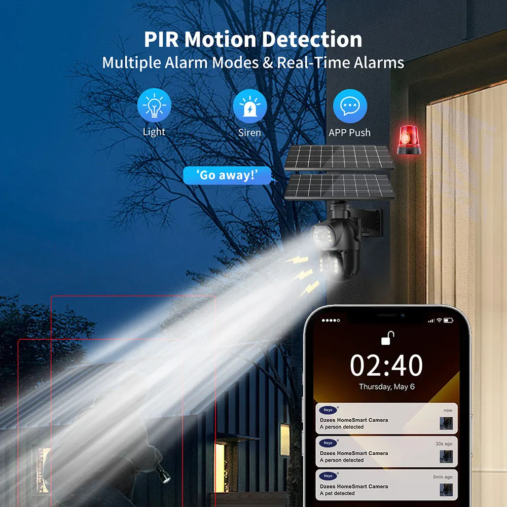 Telecamera esterna solare da 8MP 4K PTZ Scheda SIM 4G Doppia lente Telecamera a doppio schermo PIR Rilevamento del corpo umano Durata della batteria incorporata Sicurezza - immagine 6