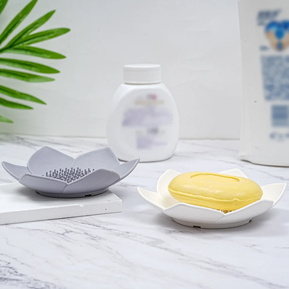 1pcs Bathroom Soap Box Lotus Design Soap Holder Silicone Box Drain Bathroom Accessories