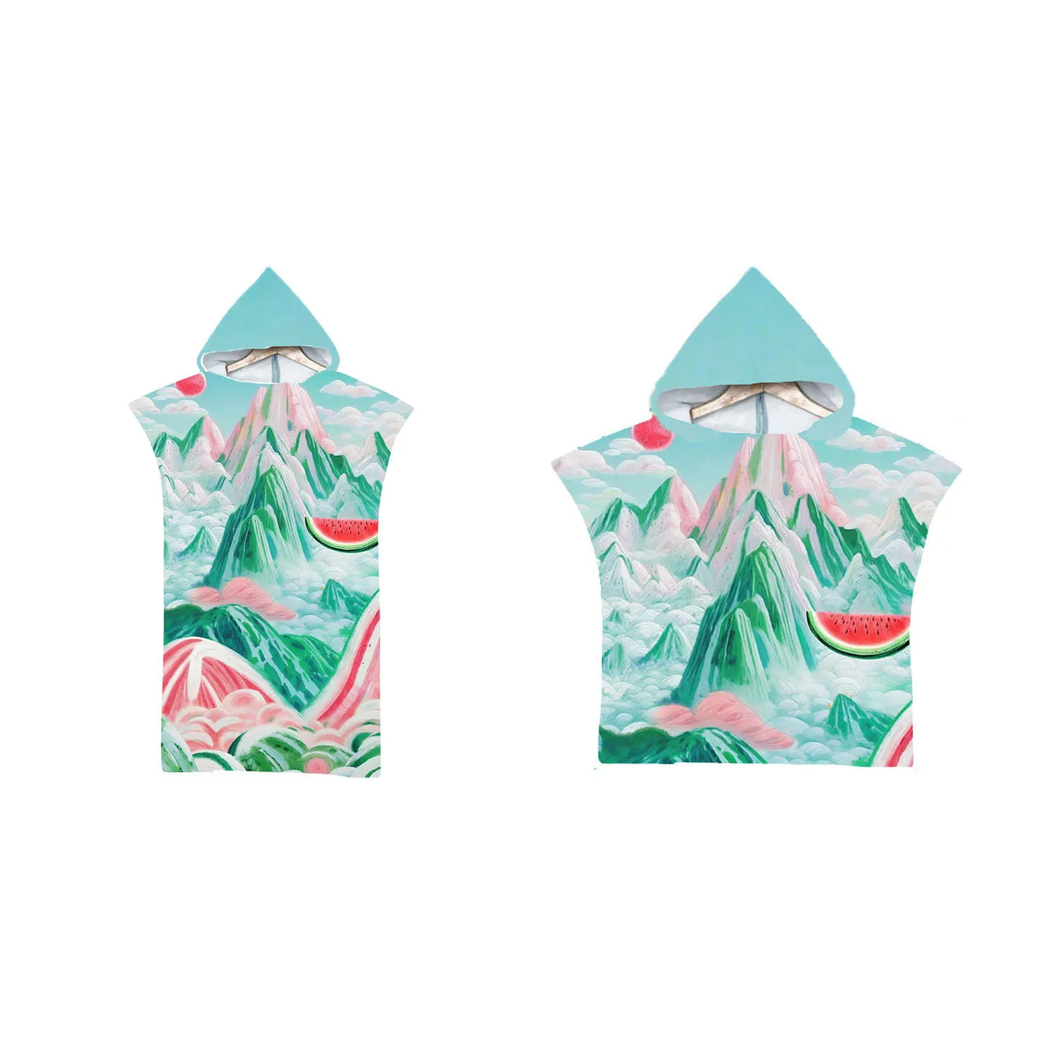 

Novelty Fruit Watermelon Mountain Unisex Hooded Towel Poncho,Swim,Surf,Beach Changing Robe,Wholesale Drop Shipping Holiday Gift