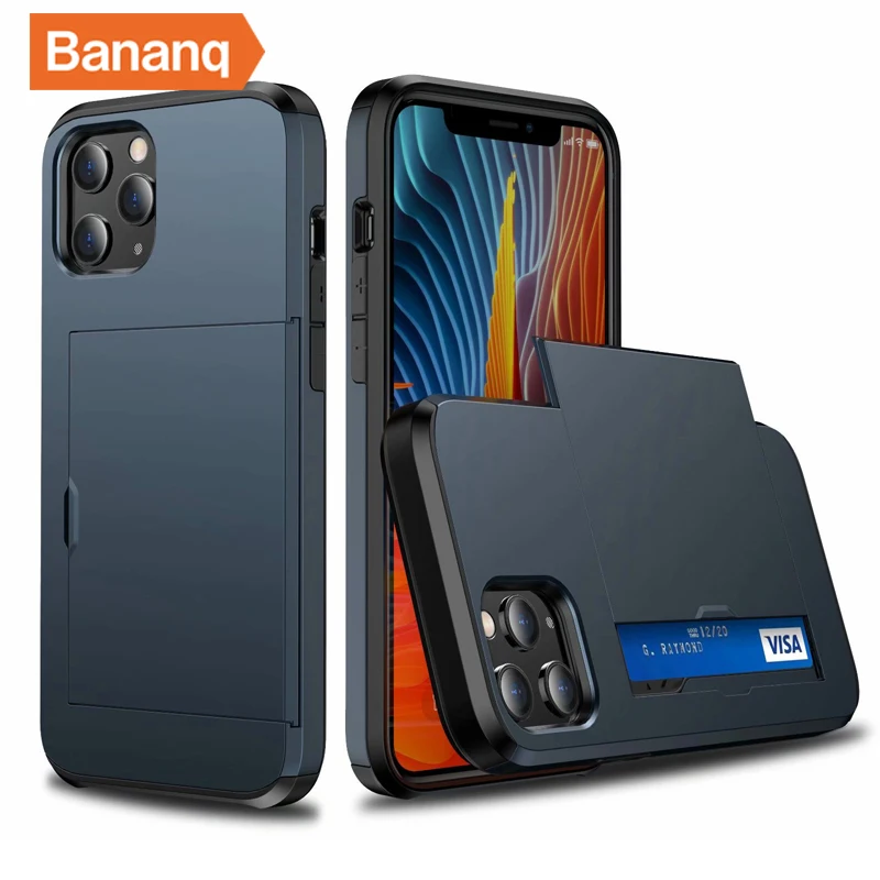 thumbnail image 1 of Bananq - Funda para teléfono con ranura para tarjetas deslizante para iPhone 16, 15, 14 Plus, 13, 12 Mini, 11 Pro Max, a prueba de golpes, tipo billetera y tarjetero, 1 of 5