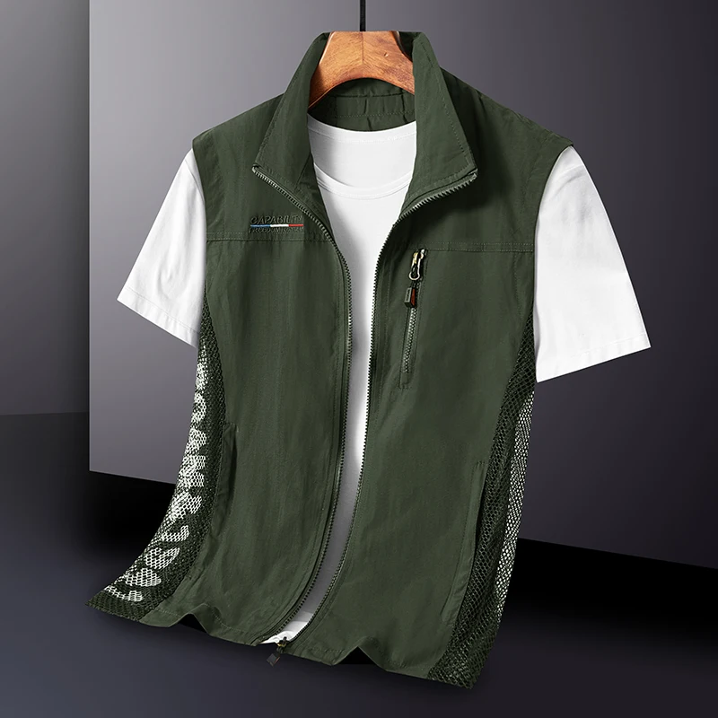 2024 Summer Men's Vest  Outdoor Casual Loose Fishing Multi Pocket Mesh Coat Men's Unloading Work  Tactical Sleeveless Jacket
