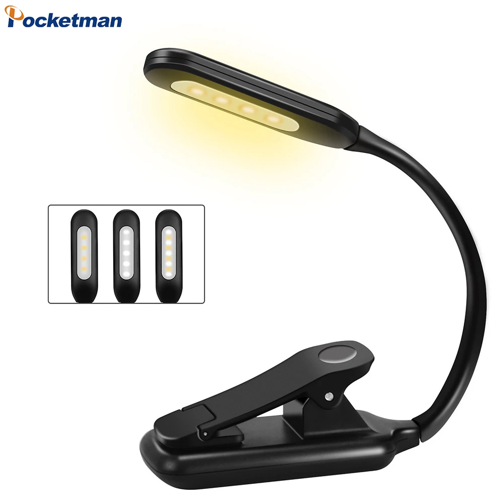 

USB Book Light Mini 9LED Reading Light Adjustable 3-Level Warm Cool White Flexible Clip Lamp Home Bedside 3colors Night Lamp