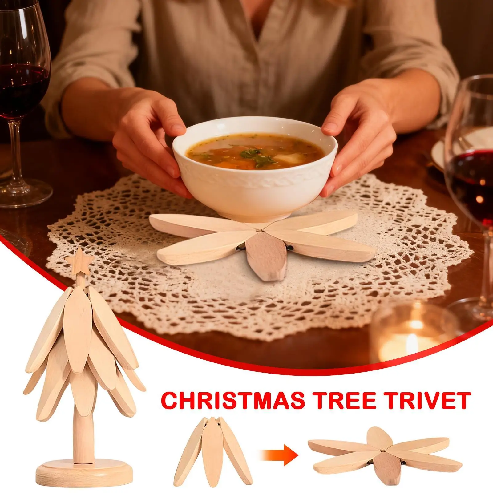 Wooden Coaster Tree Anti-Slip Foldable Wood Table Coaster Teapot Holder Christmas Hot Pot Holder Protection For Home Restaurant