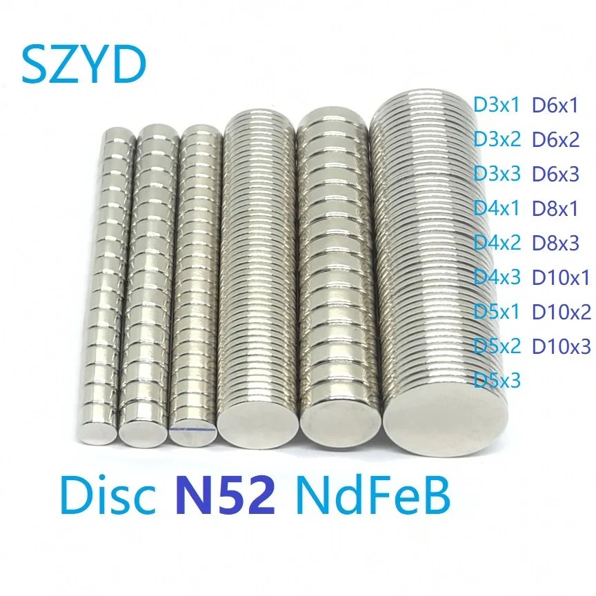 10 Pz/Lotto N52 Disco Ndfeb Magnete 3*1 4*1 5*3 6*2 6*3 8*3 10*3 Forte Standard Rotondo Terre Rare Magneti Permanenti Al Neodimio 10X1