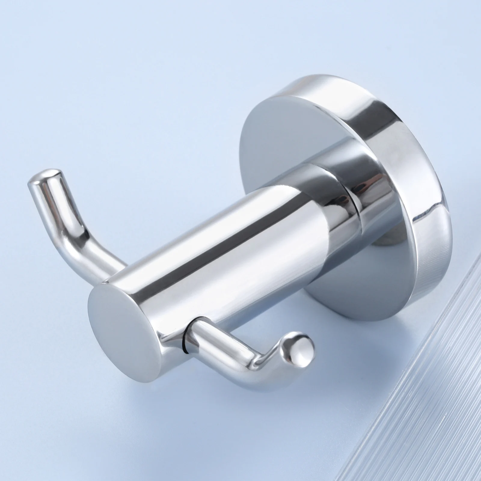 Description Picture 4 of item1pc Wall Mounted Towel Hooks Modern Double Hook Design Polished Chrome Bathroom Kitchen Hardware Robe Coat Hat Holder