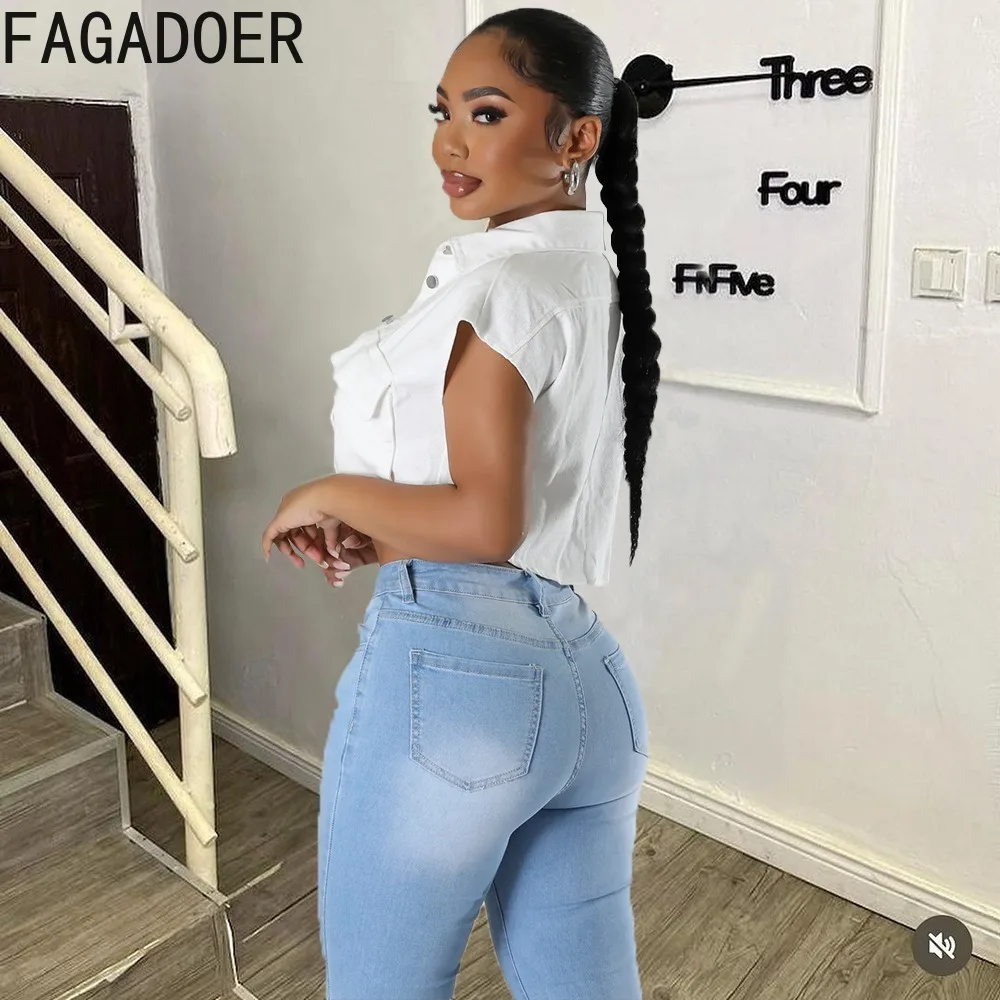 FAGADOER White Shirt Top Crop Top 2024 Summer Pockets Cargo Top Shirts Women Buttons Fashion Casual Ladies Office Street Wear