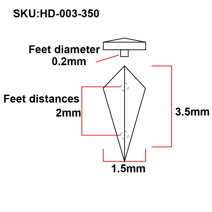 Watch dial hour index 3D pyramid shape metal pin 1.5mmx3.5mm 1.5mmx3mm