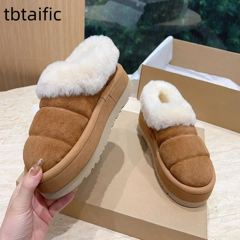 

Designer Platform Wool Women's Shoes Thick Sole Flat Short Boots Winter Casual Fur Shoes Ladies Warm Ankle Snow Boots For Women