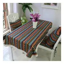 

Cotton Linen Tablecloths, Waterproof Table Covers Retro Stripes Green Dining Table Coffee Table Deco