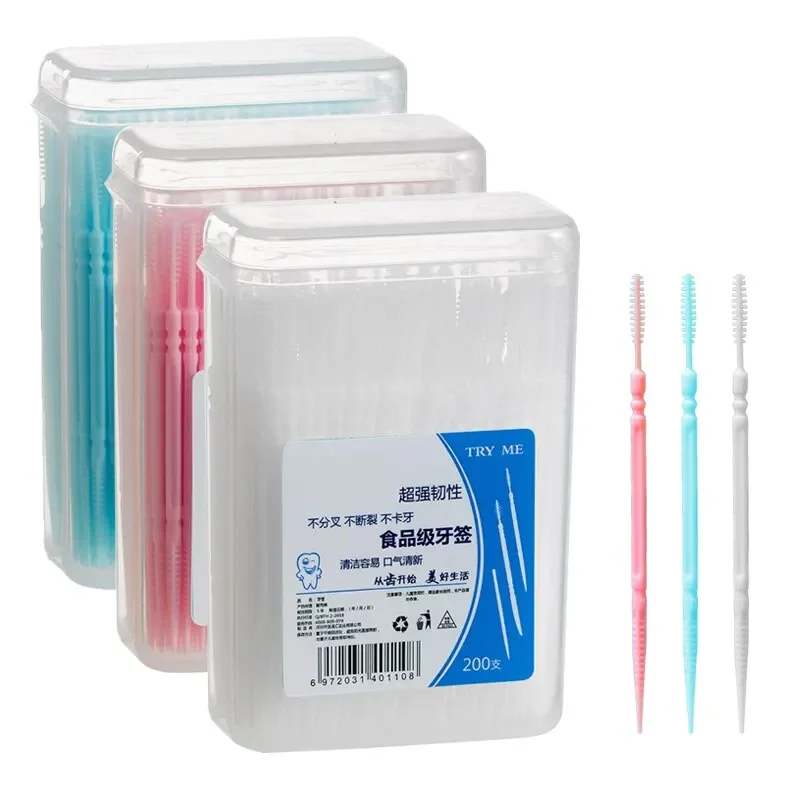 Toothpick Brush Dental Floss Stick Toothpick Disposable Family Box Packed Portable Ultra Fine Pick Double Head High End Personality Creative Fruit Stick 200 Pieces