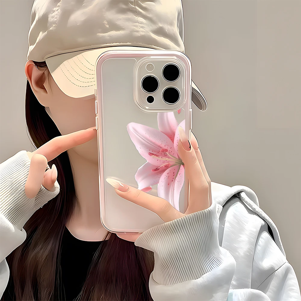 Romantic Pink Lily Clear Phone Case - Candy Color Silicone Soft Cover