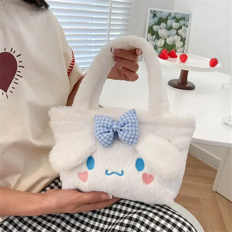 Фото Sanrio плюшевая сумка Kawaii Cinnamoroll сумка Мягкие игрушки мультфильм Kuromi My Melody Наплечные сумки для макияжа для женщин подарок для девочек №4