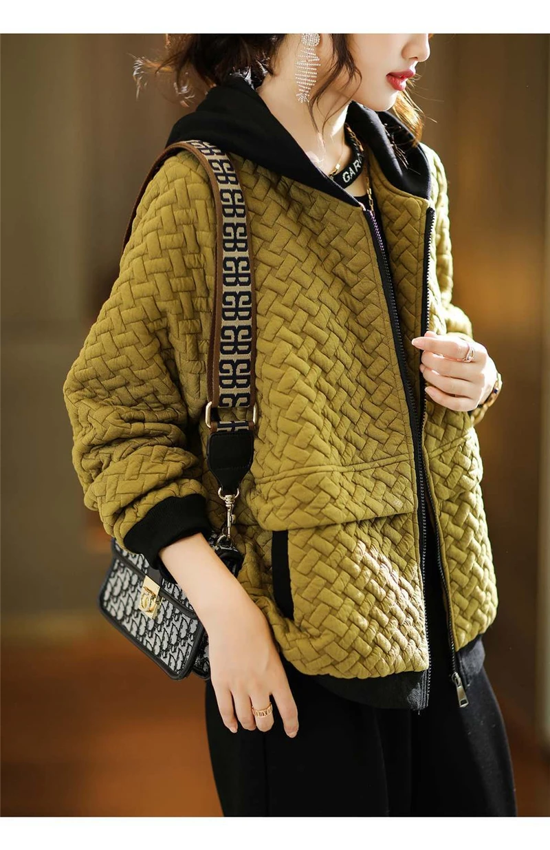 Spring Autumn Jacket Outwear 2023 New Fashion Loose Hooded Coat Women Jackets 3XL Pocket Zipper Tops Patchwork Outerwear Female