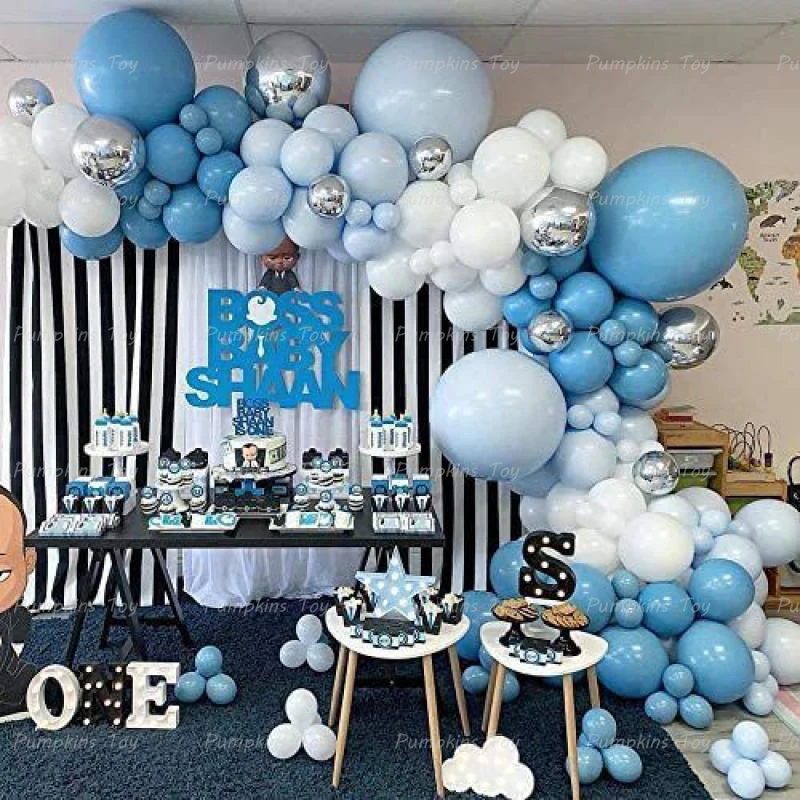 

156pcs Baby Blue Silver White Balloon Garland Arch Macaron Blue Balloons for Birthday Decoration Girl Wedding Baby Shower Decor