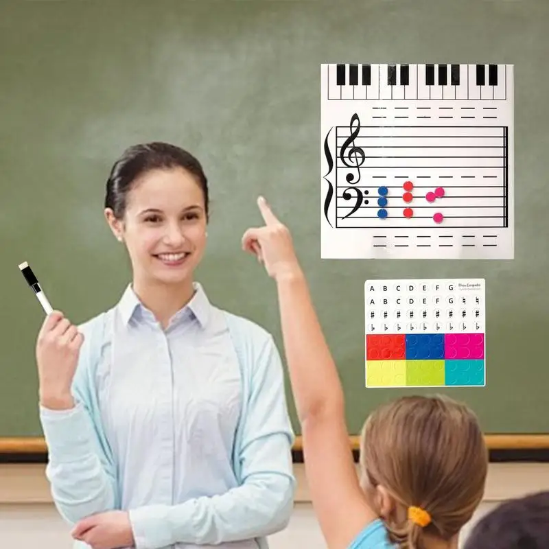 Music Staff Dry Erase Board Two Sided Magnetic Piano Practice Dry Erase White Board Musicians Class Supplies Includes Marker For