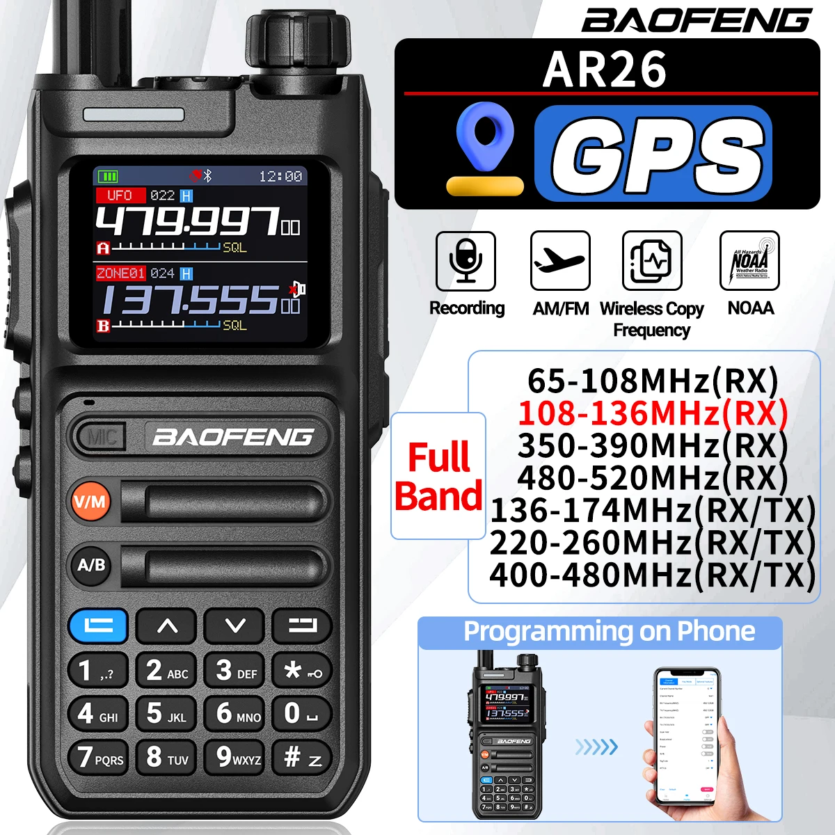 Baofeng ar 26 gps walkie talkie phone app bluetooth programming multi