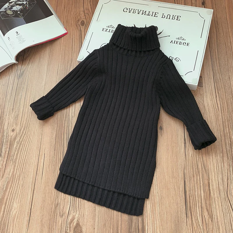 Melario Autumn Toddler Girl Dress Winter Sweater Clothes Solid Color Baby Girls Turtleneck Clothes 2 6Y Little Girls Dresses