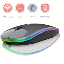 Sleek Wireless Rechargeable LED Mouse with Dual Connectivity (Gray)