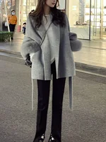 BZVW High End Double-sided Wool Strapping Coat Women's Removable Cuffs Fox Fur Temperament Double-sided Cashmere Short Jacket 2