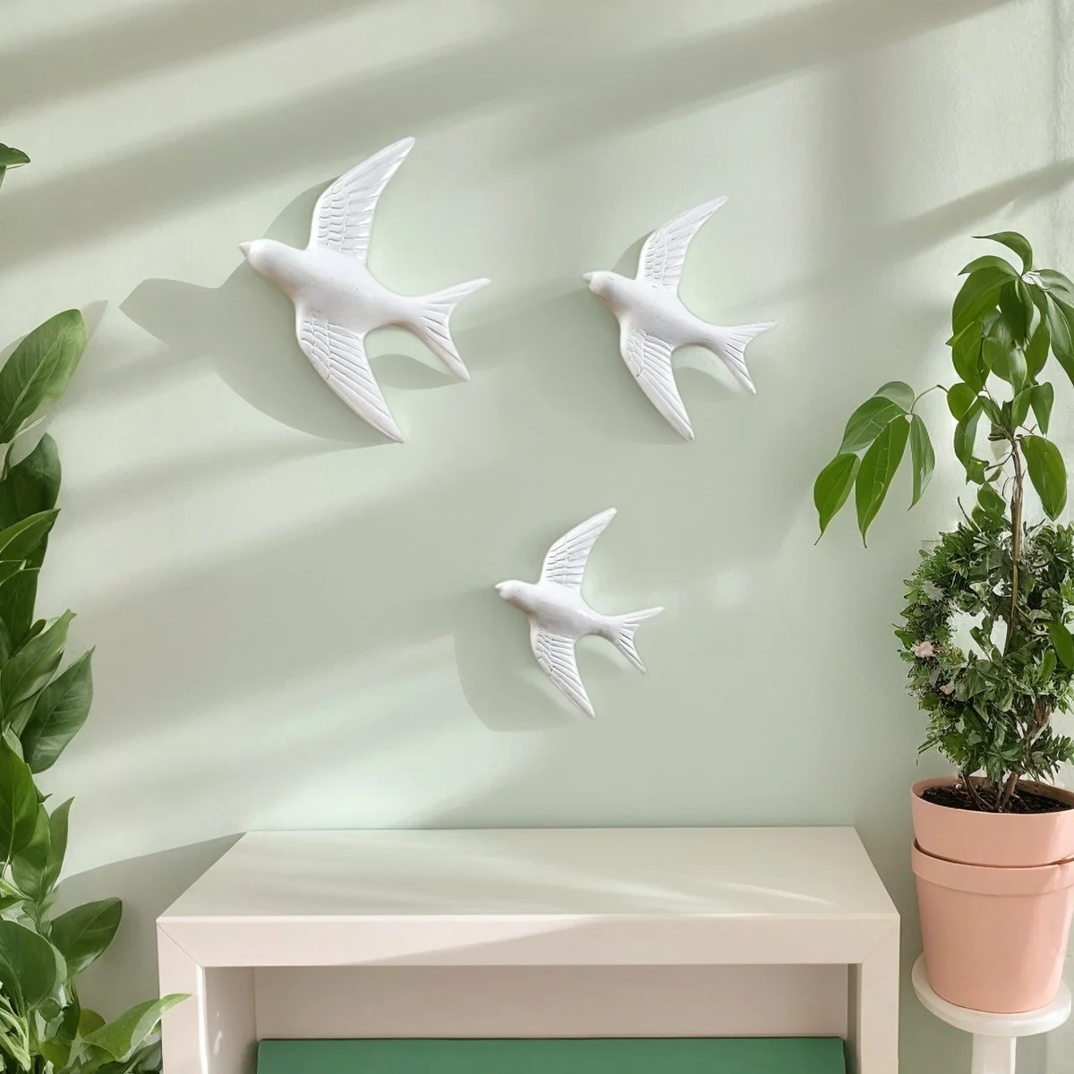 3 pieces, modern and simple white and gold swallow-like pendants spreading their wings in flight