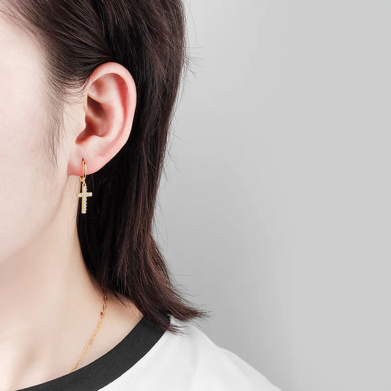 Cross zircon pendant earrings fashion silver color for women men punk hip hop piercing personality earrings party jewelry-pendant earrings,cross earrings