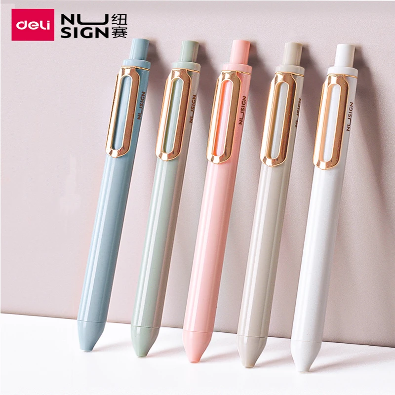 Deli 5 stücke Gel schreiber, schnell trocknende 0,5mm feine Spitze Premium glatte Tinte einziehbare Morandi Kugelschreiber Büro Schul bedarf pучка