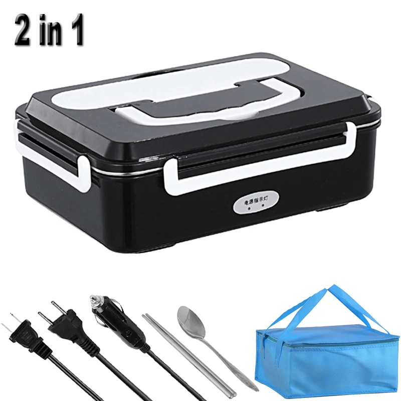 

Dual Use Stainless Steel Electric Lunch Box Portable Car School 2 in 1 12V 24V 110V 220V Food Warmer Container Heater Leak proof