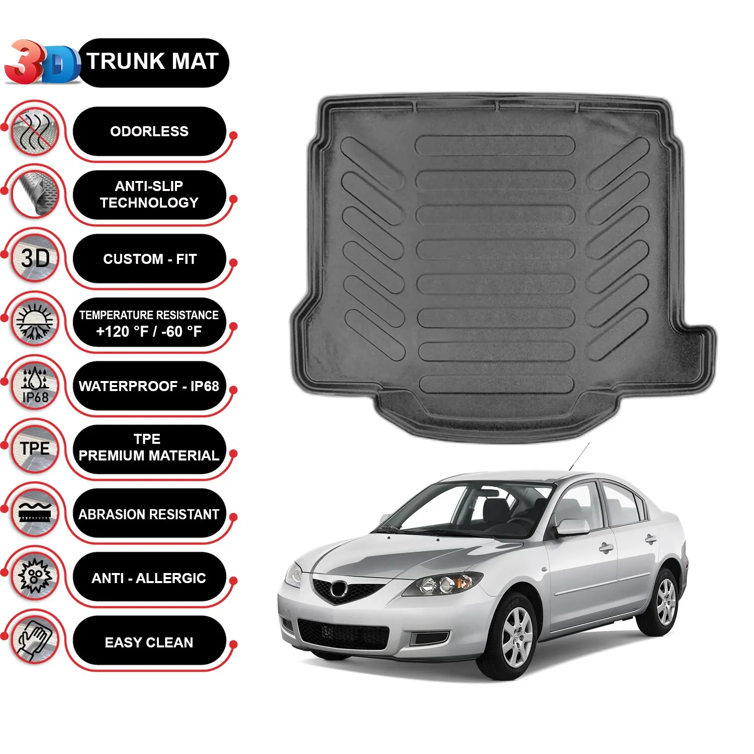 

Mazda 3 2003-2009 Cargo Liner Rear Trunk Floor Mat