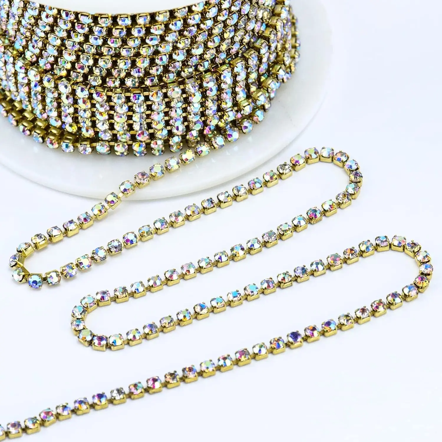 10 Yards 2MM Crystal Rhinestone Close Chain Trim SS6 Claw Rhinestone Chain Craft Jewelry Wedding Bouquet DIY Decoration rhinestone chain