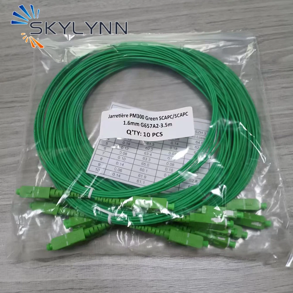 Fiber Optic Cable 100 PCS SC/APC-SC/APC Single Mode G657A2 Simplex Core 1.6mm Diameter Fiber Optic Patch Cord Green LSZH Jacket 3.5M