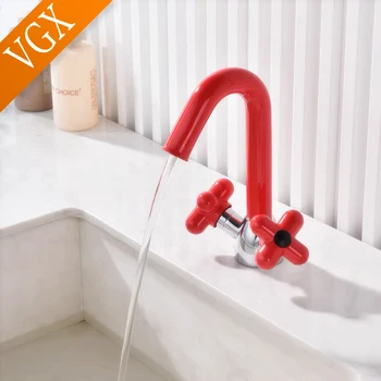VGX Rubinetti per bagno a doppia maniglia Miscelatore per lavabo girevole Rubinetto per lavabo Rubinetto per lavabo gourmet Rubinetto per lavabo Ottone Rosso Verde 1