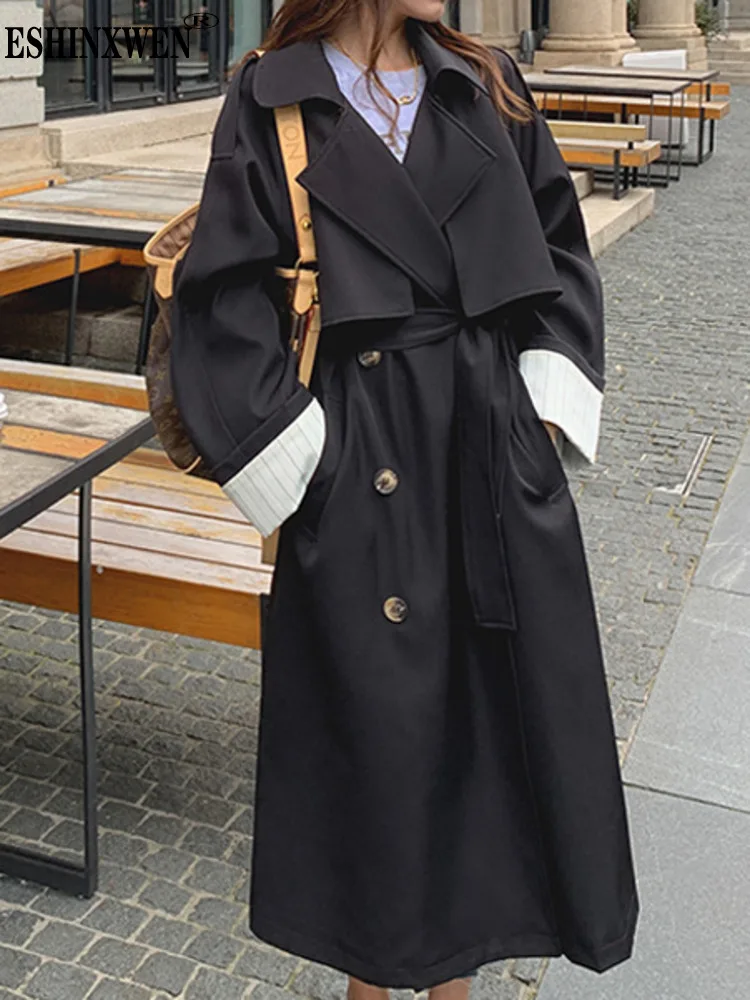 

Eshin Turn Down Collar Long Sleevew Double Breasted Solid Color Windbreaker For Women 2023 Autumn Fashion Female New TH4743