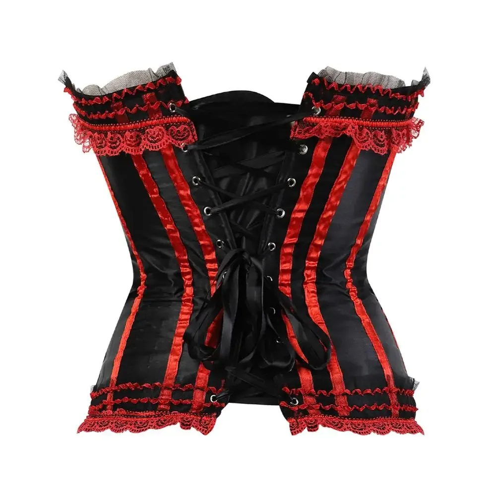 Corset Steampunk Woman Sexy Plus Size Striped Bustiers Waist Trainer Zip Korsett with Lacing Dance Party Costumes