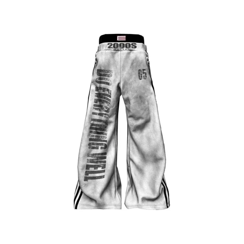 Modische Vielseitige Klassische Loose-Fit Hip-Hop Freizeithose Unisex Amerikanische Retro-Ästhetik Dunkles Design mit Aufdruck Trendige Hose – Detail 9