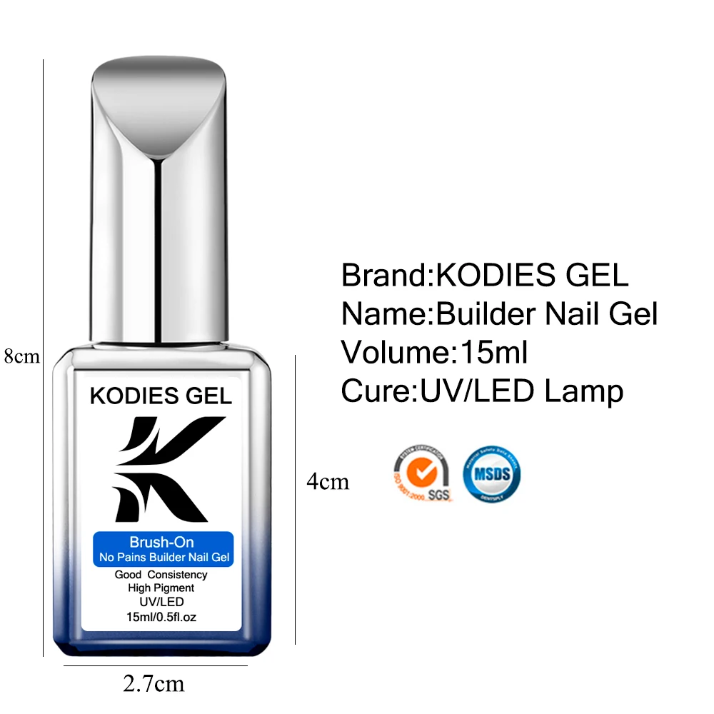 KODIES 젤 빌더 네일 젤 광택제, 유백색 투명 핑크 반영구 UV/LED 안료 구성 젤, 익스텐션 네일용, 15ML