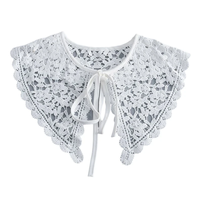 

Multifunctional Embroidery Floral Lace Detachable Faux Collar Shawl Wrap for Women Ribbon Necklace Lightweight Capelet