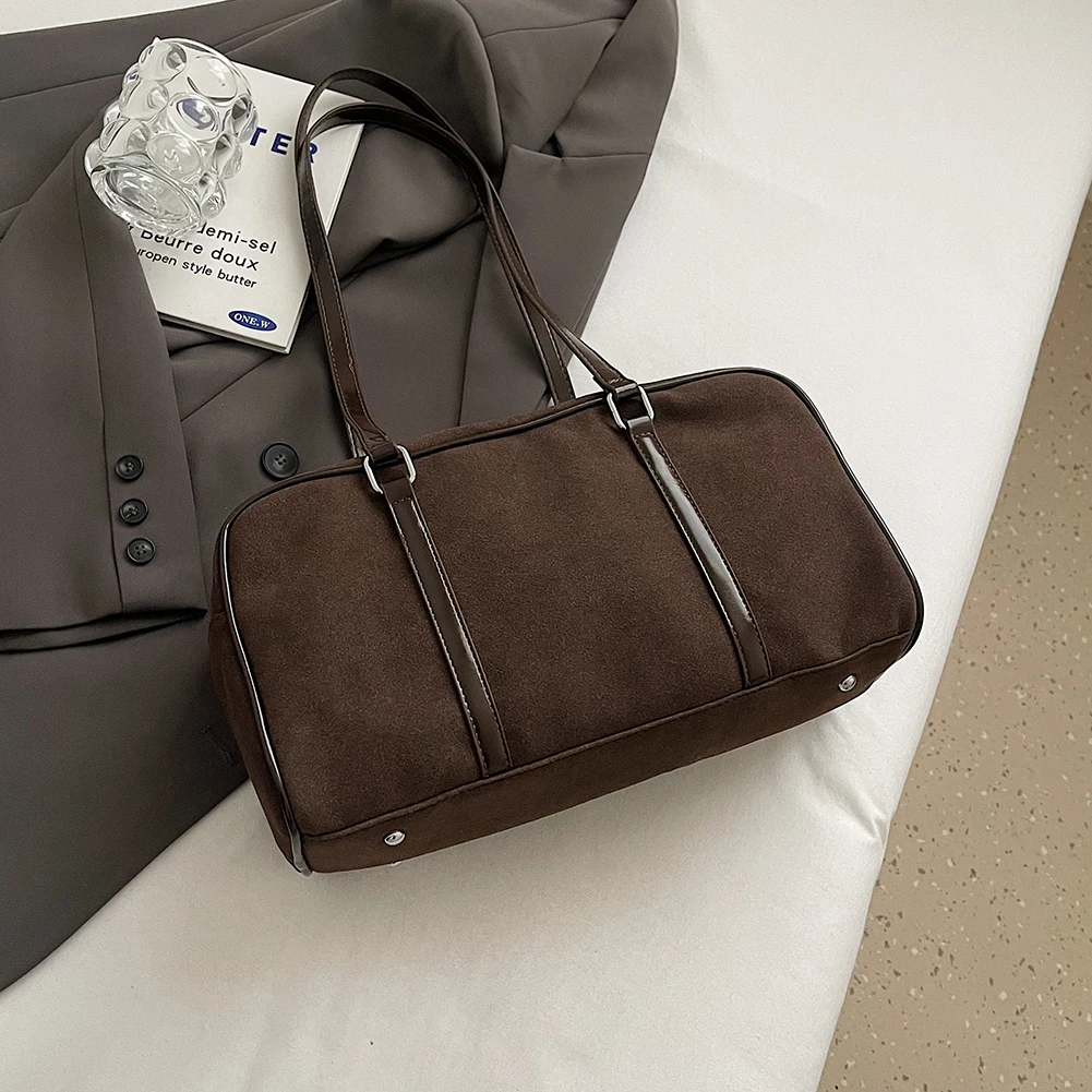 Women Faux Suede Shoulder Bag Stylish Armpit Bag Large Capacity Trendy Handbag Zip Closure Vintage Commuting Bag Chic Hobo Bag