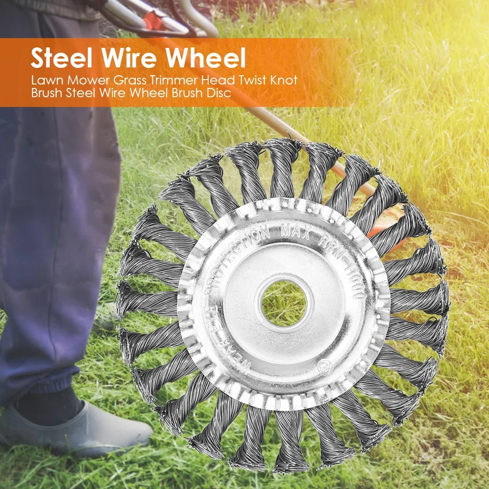 Lawn Mower Brush Cutter Steel Wire Wheel Disc Grass Trimmer Head Twist Knot Brush Weed Trimmer Head Removal Grass Tools 2