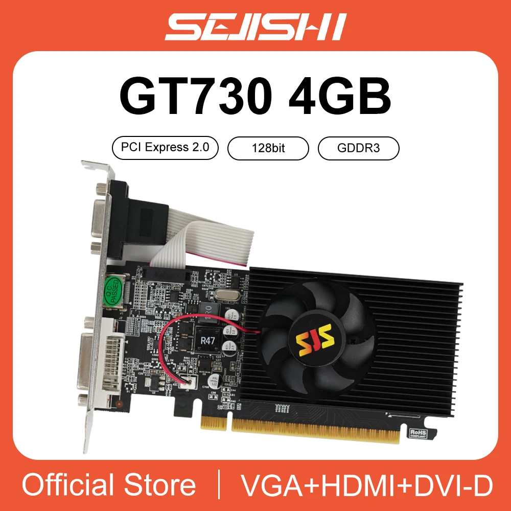 SJS Video Card GeForce GT730 Display Vga Cards 4GB DDR3 128Bit Computer Graphics Card for NVIDIA Game PC GT 730 4GD3 HDMI DVI 1